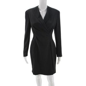 Tahari Women Wrap Dress Black V-Neck Long Sleeve Knee Length Size S